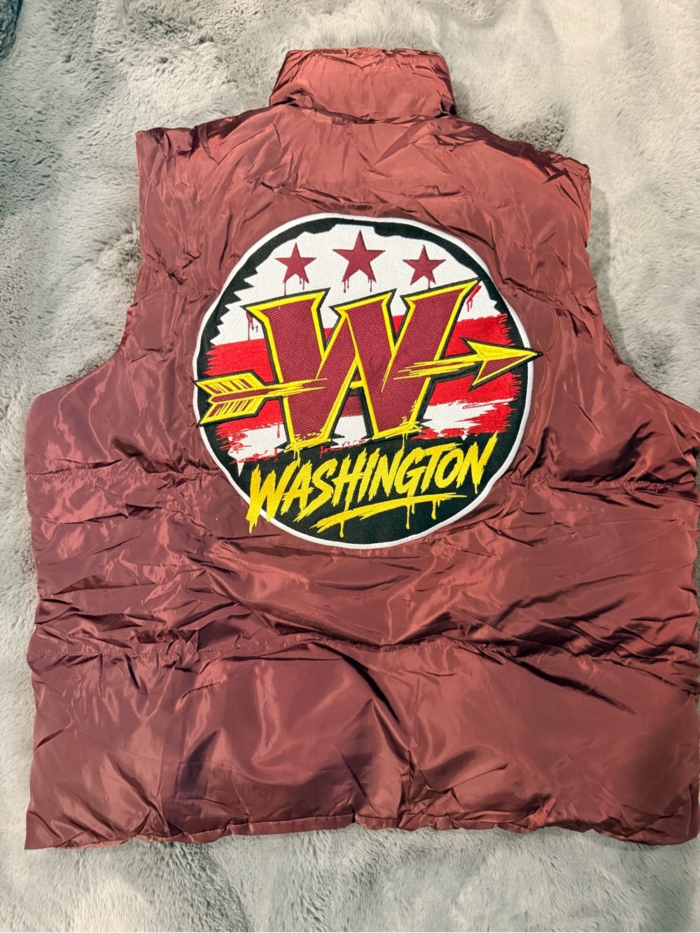 Custom Washington Football Quilted Puffer Vest - Burgundy M-4XL